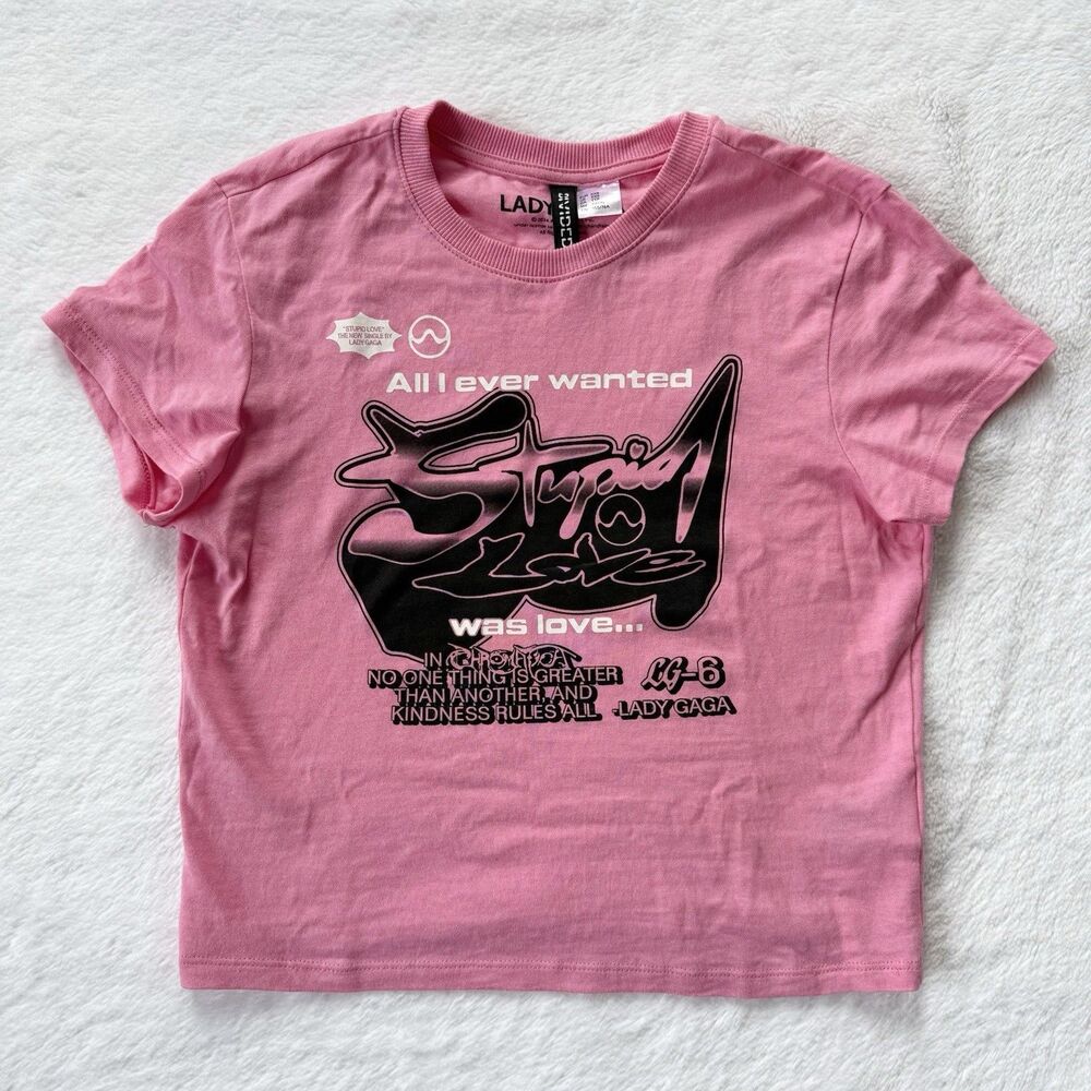 Stupid Love Lady Gaga Shirt Divided Brand Pink Cropped Size XXS